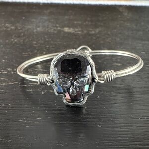 Luca + Danni Silver Skull Bracelet with Black Crystal—Swarovski Crystal